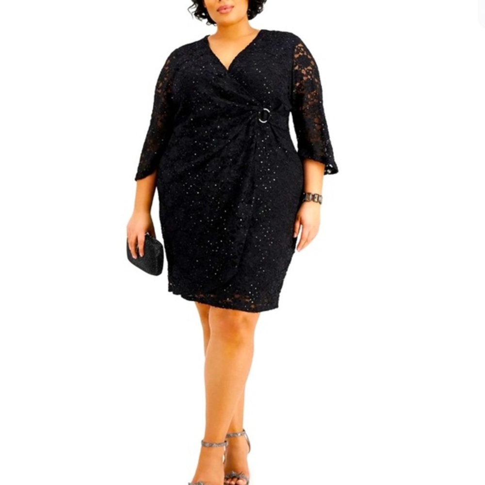Women’s Formal Dress Plus Size 14W 18W Black Cocktail CONNECTED Long Sleeve Gown